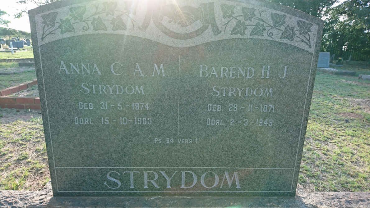 STRYDOM Barend H.J. 1871-1943 &amp; Anna C.A.M. 1874-1963