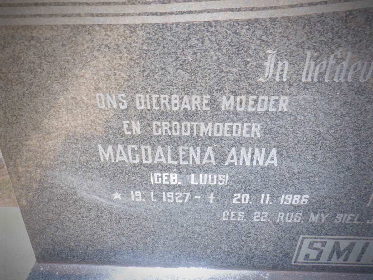 SMIT Magdalena Anna nee LUUS 1927-1986