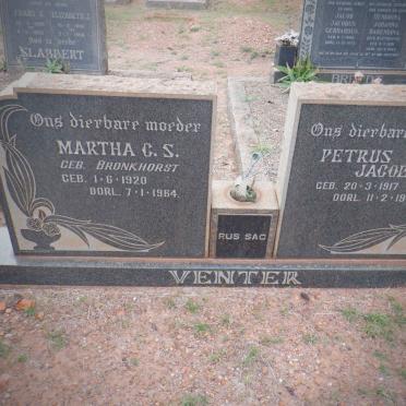 VENTER Petrus Jacobus 1917-1967 &amp; Martha C.S. BRONKHORST 1920-1964