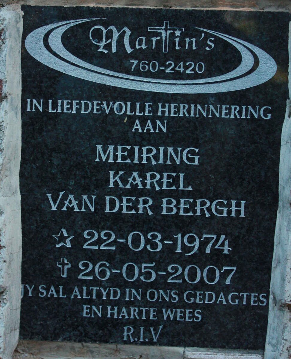 BERGH Meiring Karel, van der 1974-2007