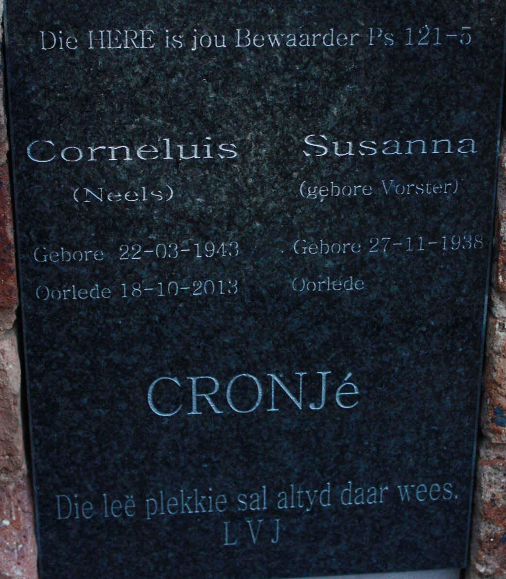 CRONJE Corneluis 1943-2013 &amp; Susanna VORSTER 1938-
