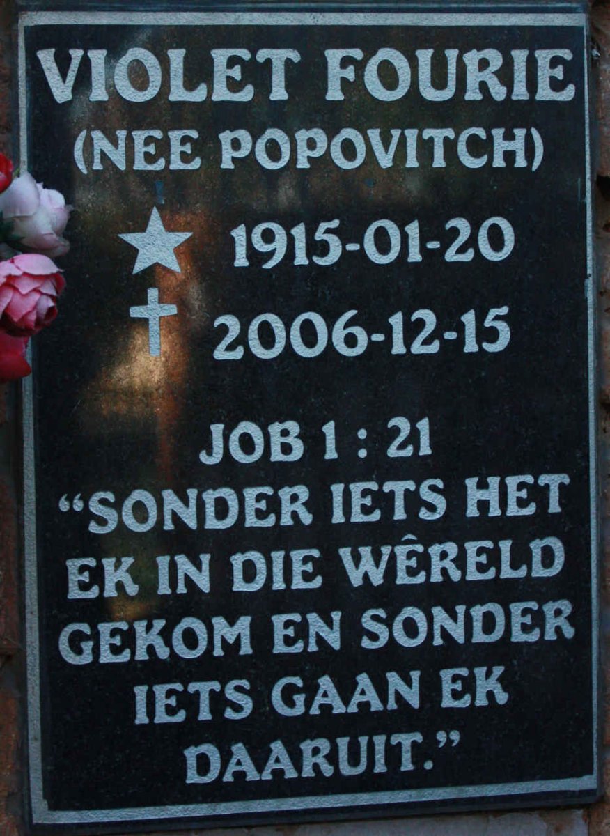 FOURIE Violet nee POPOVITCH 1915-2006