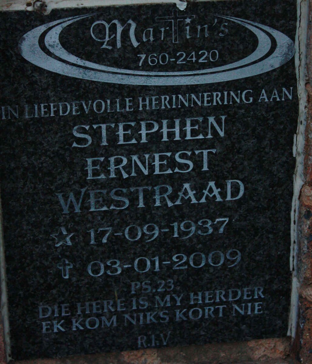 WESTRAAD Stephen Ernest 1937-2009