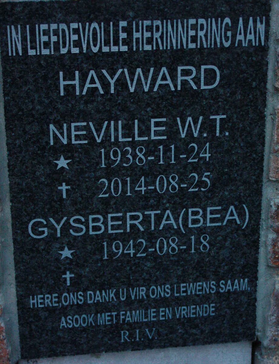 HAYWARD Neville W.T. 1938-2014 &amp; Gysberta 1942-