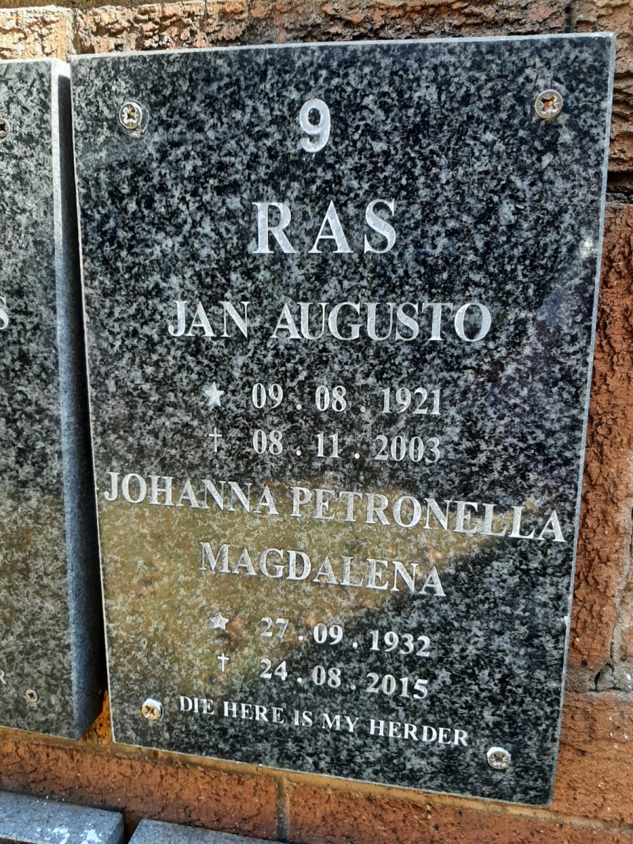RAS Jan Augusto 1921-2003 &amp; Johanna Petronella Magdalena 1932-2015