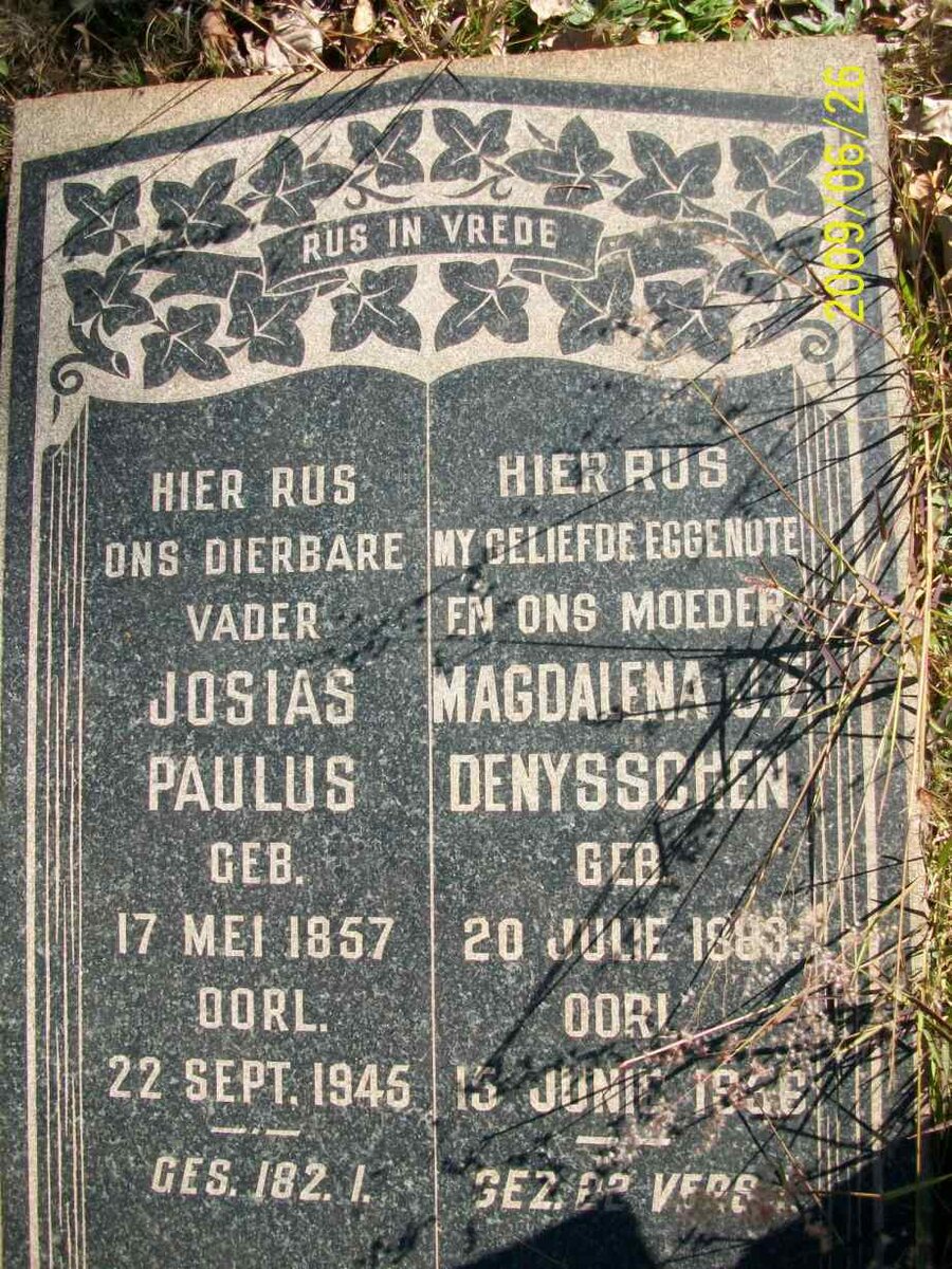 DENYSSCHEN Josias Paulus 1857-1945 &amp; Magdalena J.E. 1883-1956