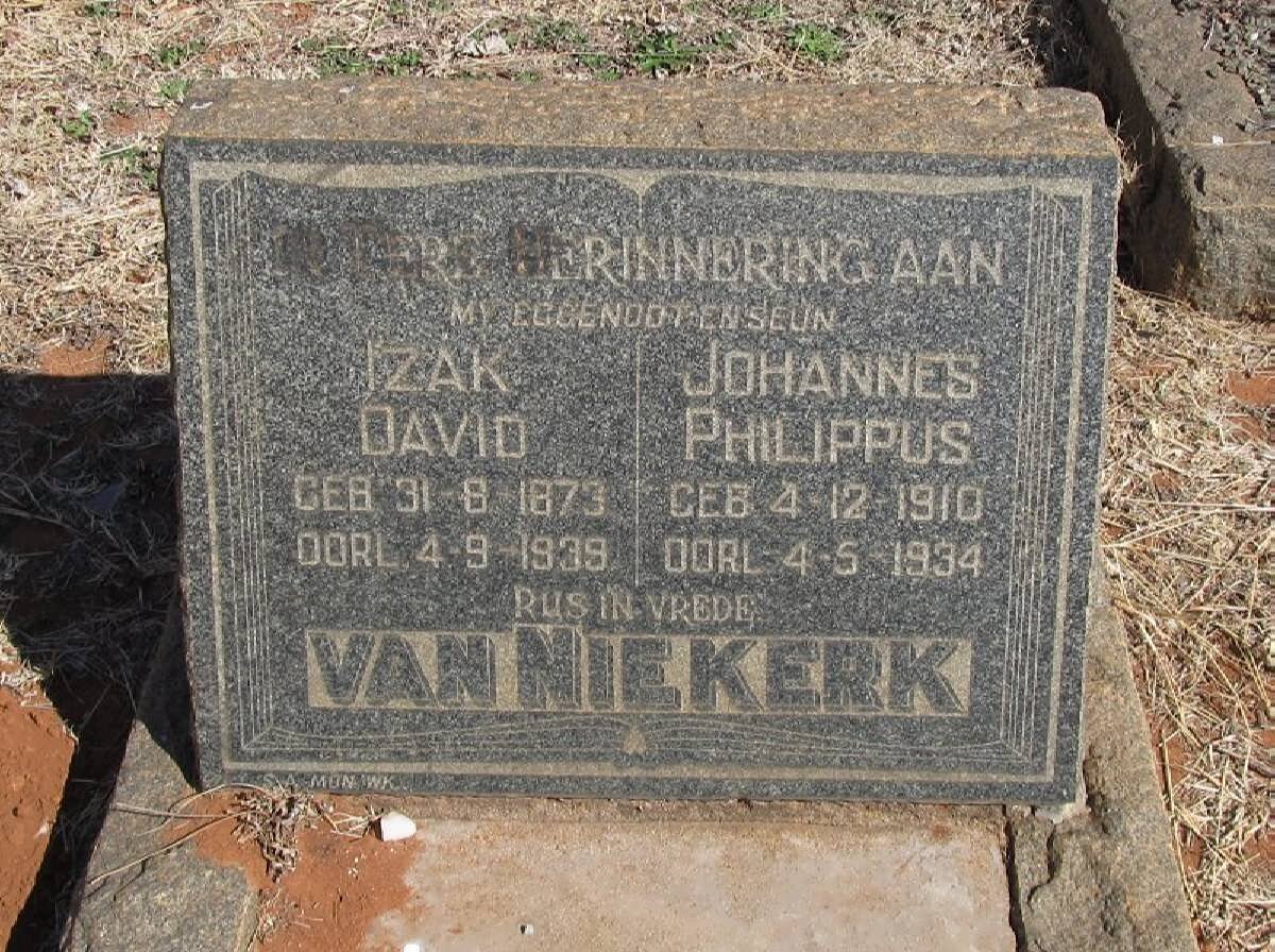 NIEKERK Izak David, van 1873-1939 :: VAN NIEKERK Johannes Philippus 1910-1934
