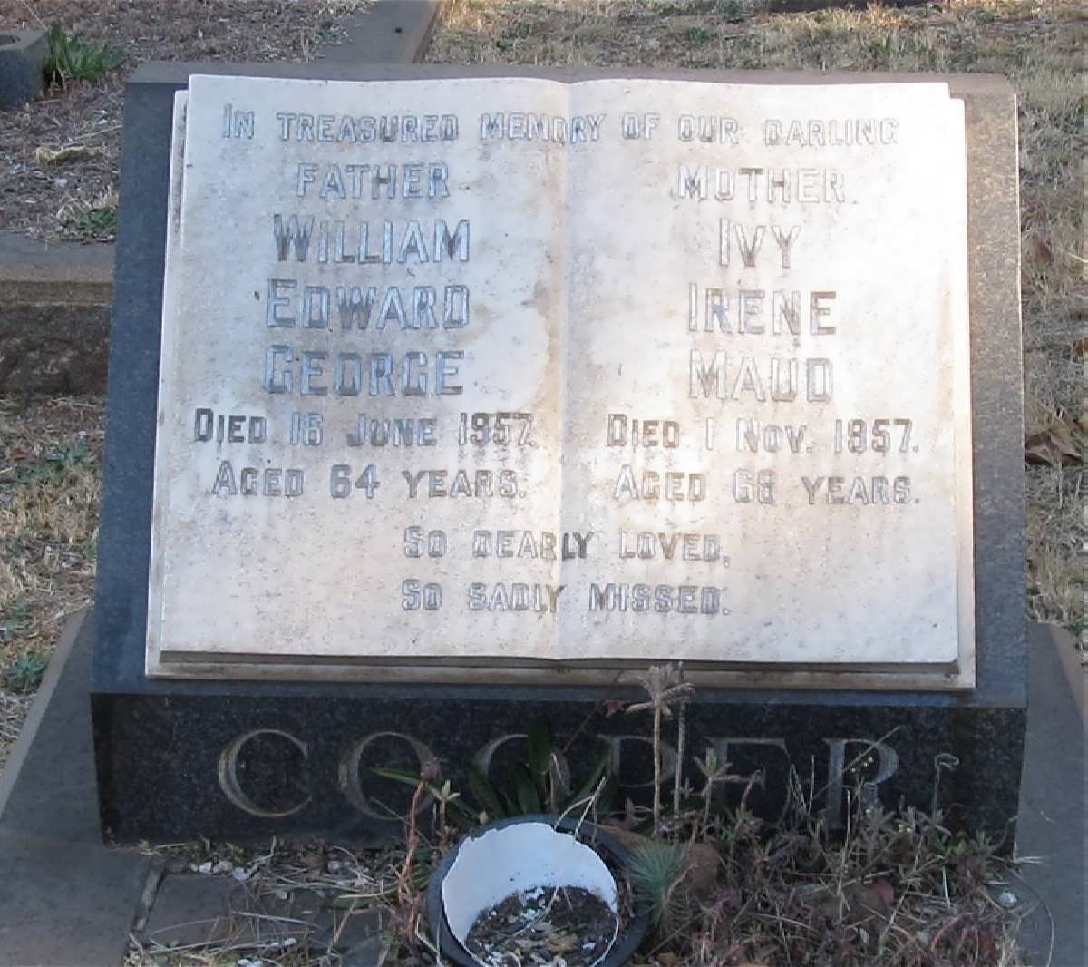 COOPER William Edward George -1957 &amp; Ivy Irene Maud -1957
