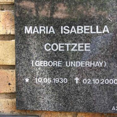 COETZEE Maria Isabella nee UNDERHAY 1930-2000
