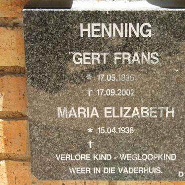 HENNING Gert Frans 1936-2002 &amp; Maria Elizabeth 1938-