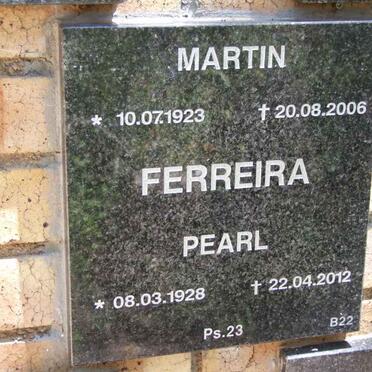 FERREIRA Martin 1923-2006 &amp; Pearl 1928-2012