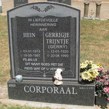 CORPORAAL Hein 1913-1997 &amp; Gerrigje Trijntje 1920-1999