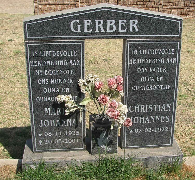 GERBER Christian Johannes 1922- &amp; Maria Johanna 1925-2001