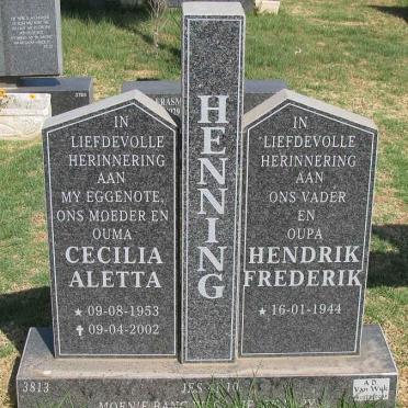 HENNING Hendrik Frederik 1944- &amp; Cecilia Aletta 1953-2002