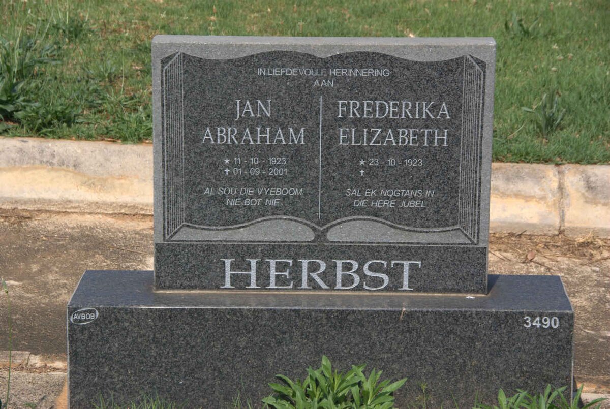 HERBST Jan Abraham 1923-2001 &amp; Frederika Elizabeth 1923-