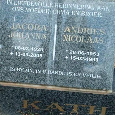 KATH Jacoba Johanna 1925-2005 :: KATH Andries Nicolaas 1953-1993