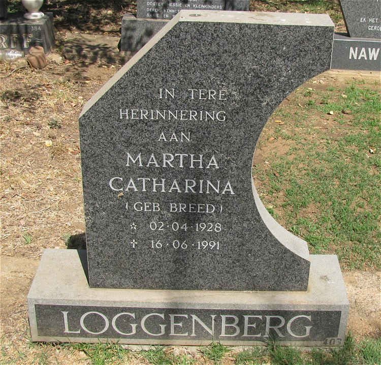 LOGGENBERG Martha Catharina nee BREED 1928-1991