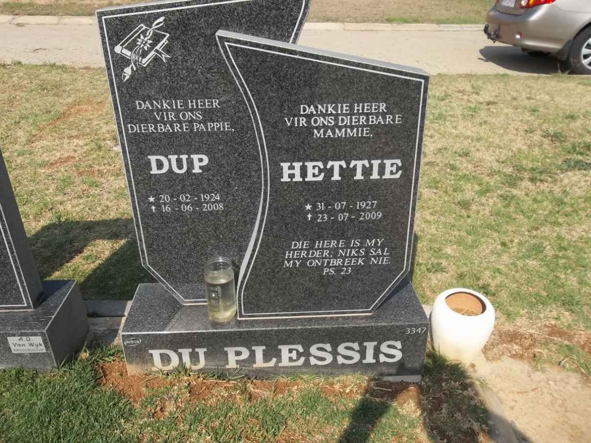 PLESSIS Dup, du 1924-2008 &amp; Hettie 1927-2009