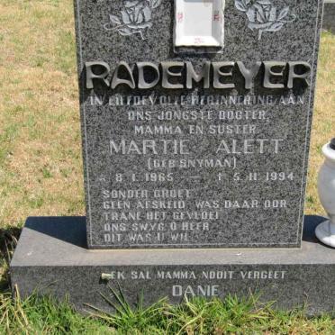 RADEMEYER Martie Alett nee SNYMAN 1965-1994