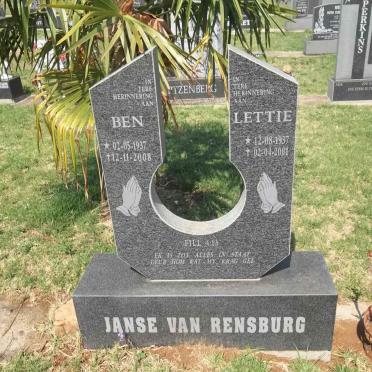 RENSBURG Ben, Janse van 1937-2008 &amp; Lettie 1937-2001
