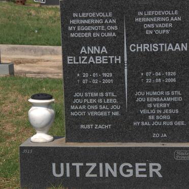UITZINGER Christiaan 1926-2006 &amp; Anna Elizabeth 1929-2001