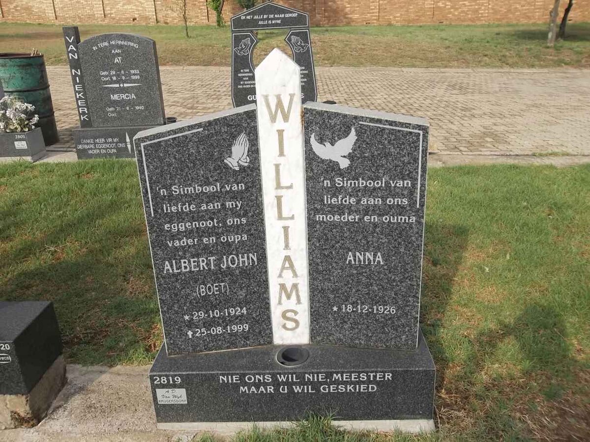WILLIAMS Albert John 1924-1999 &amp; Anna 1926-
