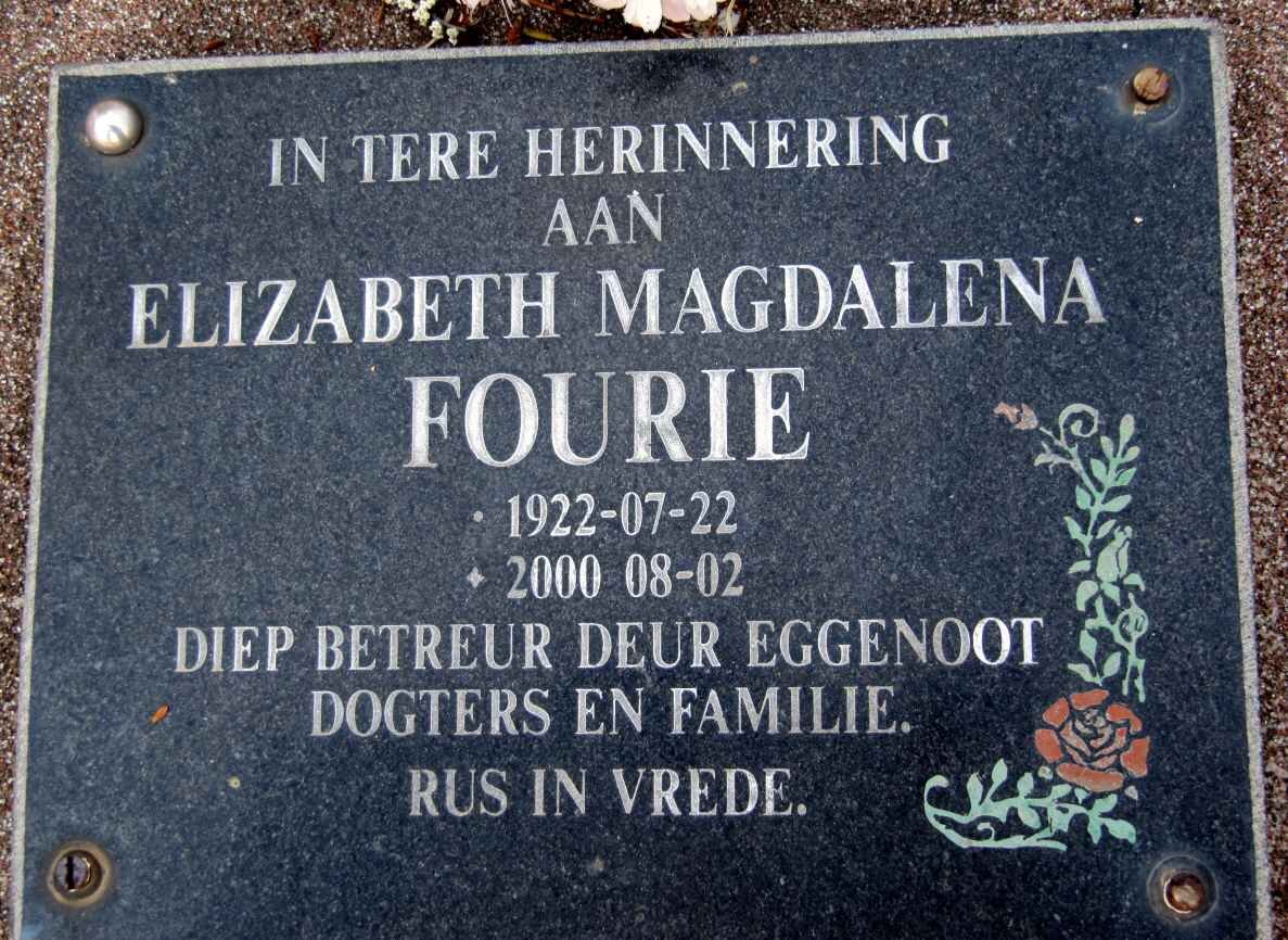 FOURIE Elizabeth Magdalena 1922-2000