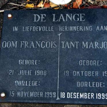 LANGE Francois, de 1908-1999 &amp; Marjorie 1908-1999