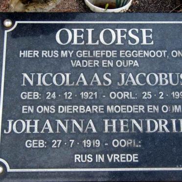 OELOFSE Nicolaas Jacobus 1921-1999 &amp; Johanna Hendrika 1919-