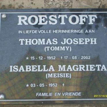 ROESTOFF Thomas Joseph 1952-2002 &amp; Isabella Magrieta 1952-