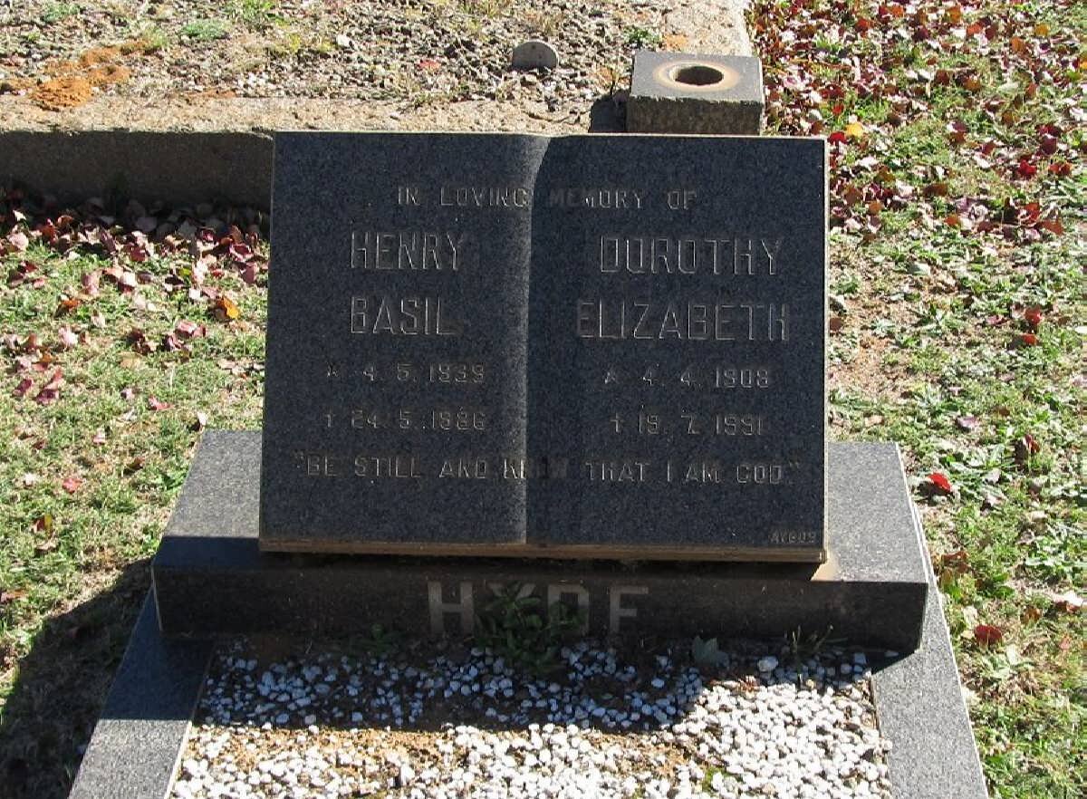 HYDE Henry Basil 1939?-1986 &amp; Dorothy Elizabeth 1908-1991