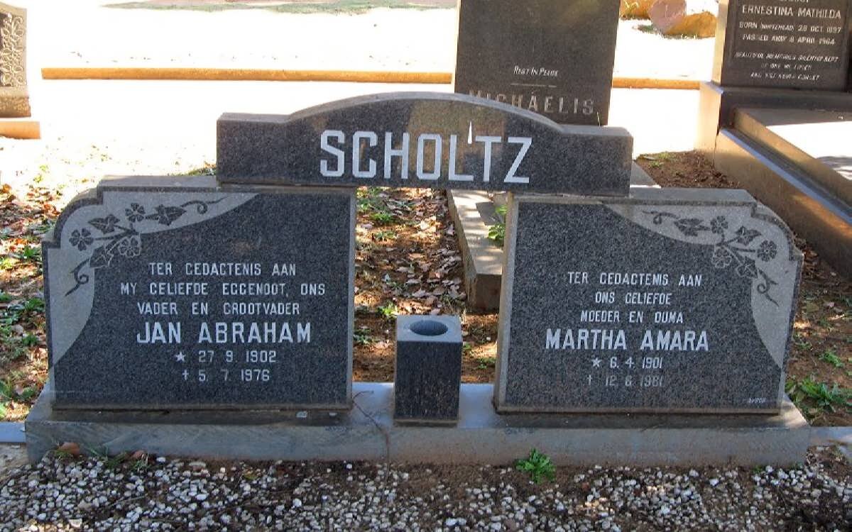 SCHOLTZ Jan Abraham 1902-1976 &amp; Martha Amara 1901-1981
