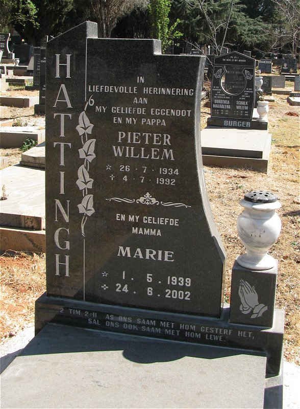 HATTINGH Pieter Willem 1934-1992 &amp; Marie 1939-2002