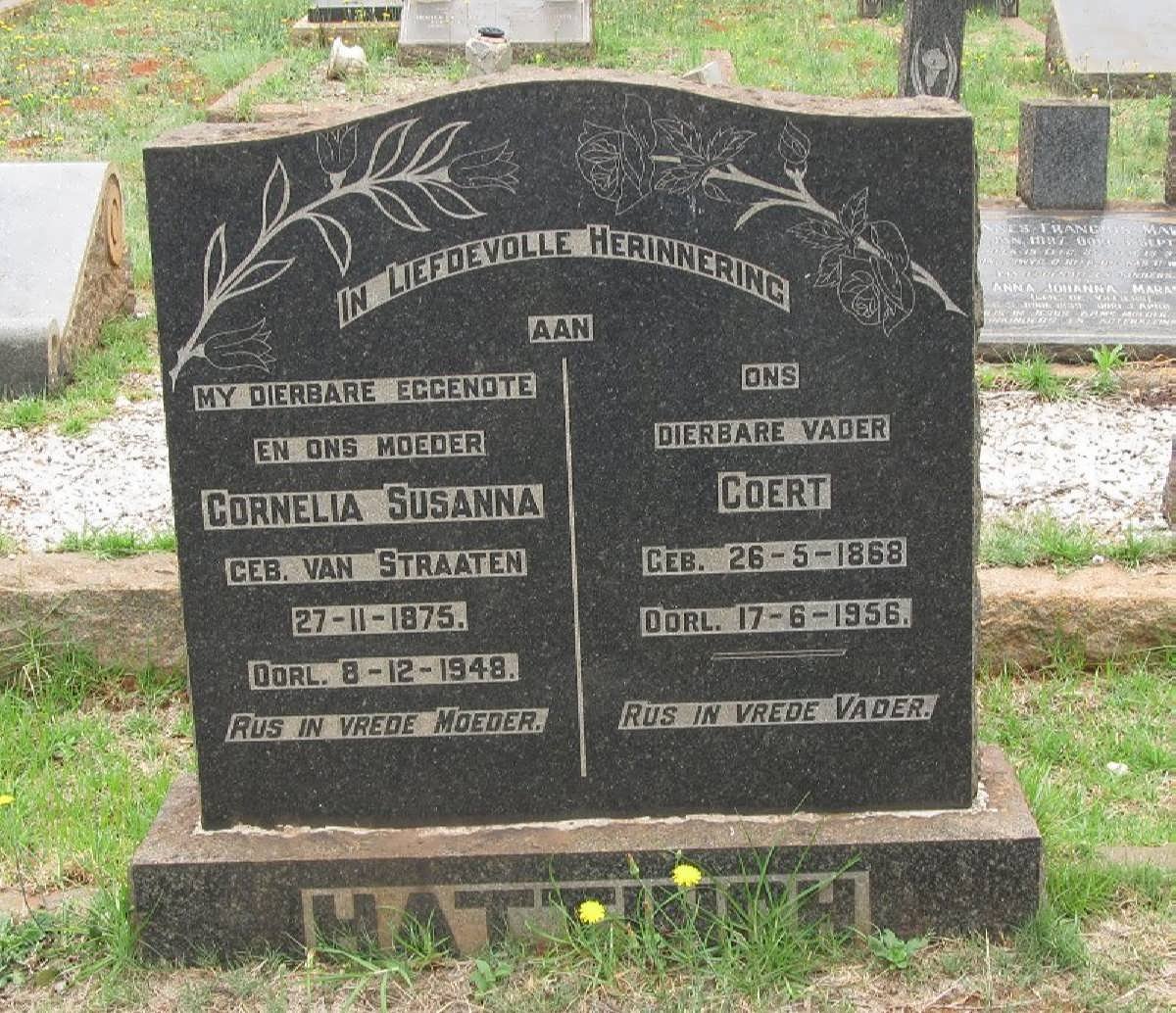 HATTINGH Coert 1868-1956 &amp; Cornelia Susanna VAN STRAATEN 1875-1948