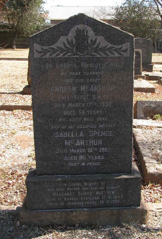 McARTHUR Andrew -1930 &amp; Isabella SPENCE -1967 :: MATTHEW Margaret Sharpe 1848-1936