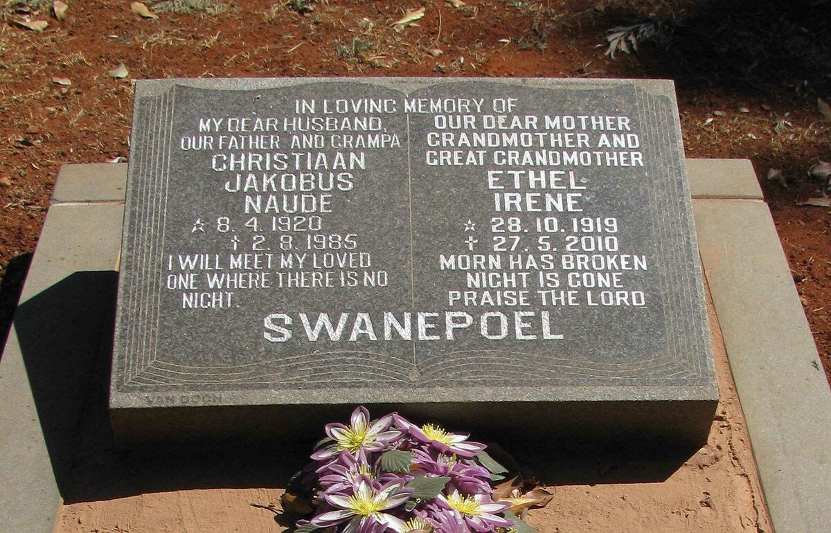 SWANEPOEL Christiaan Jakobus Naude 1920-1985 &amp; Ethel Irene 1919-2010