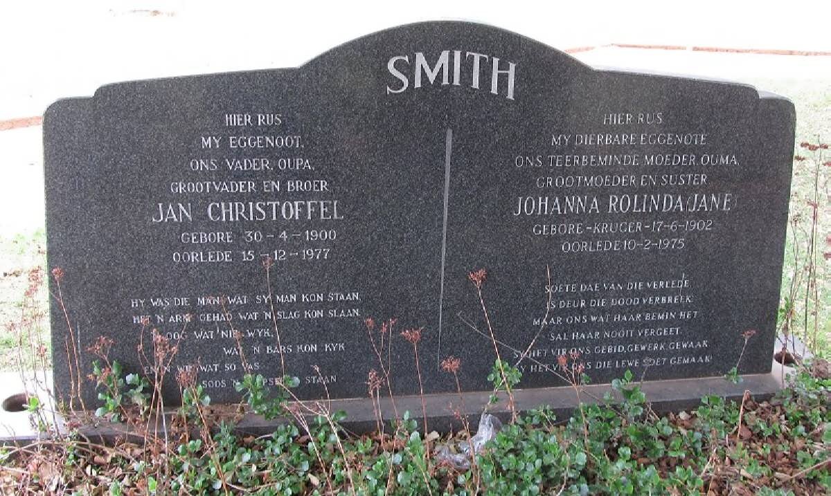 SMITH Jan Christoffel 1900-1977 &amp; Johanna Rolinda Jane KRUGER 1902-1975