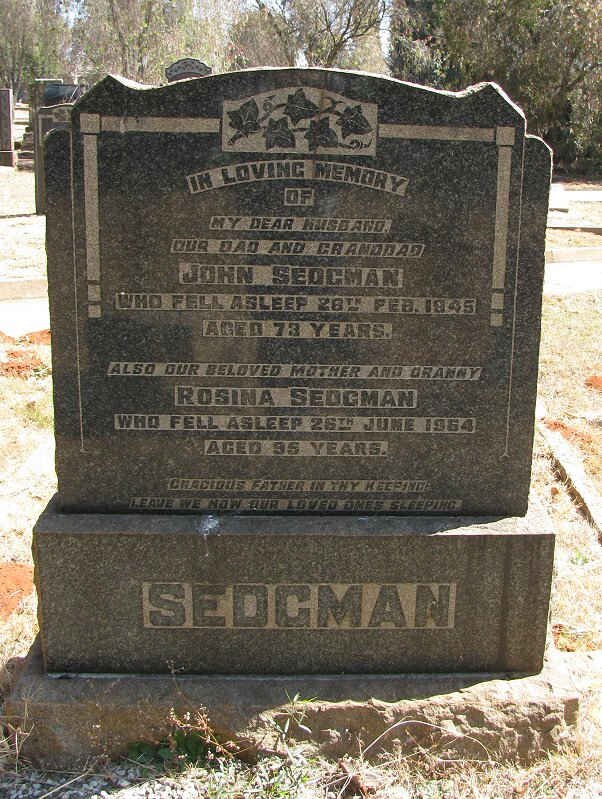 SEDGMAN John -1945 &amp; Rosina -1964