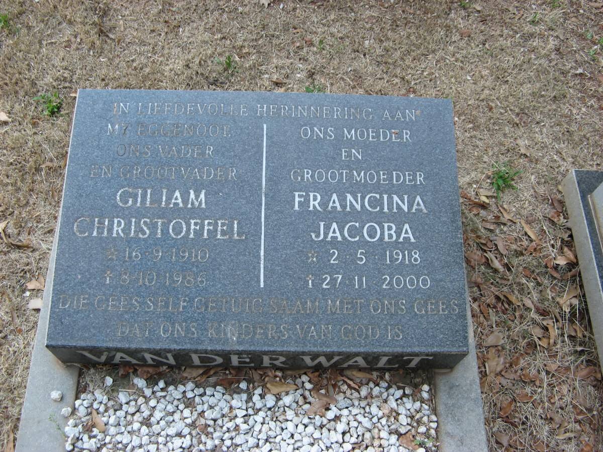 WALT Gilliam Christoffel, van der 1910-1986 &amp; Francina Jacoba 1918-2000