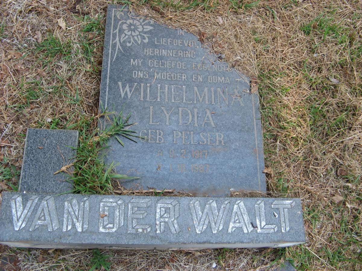 WALT Wilhelmina Lydia, van der nee PELSER 1917-1987