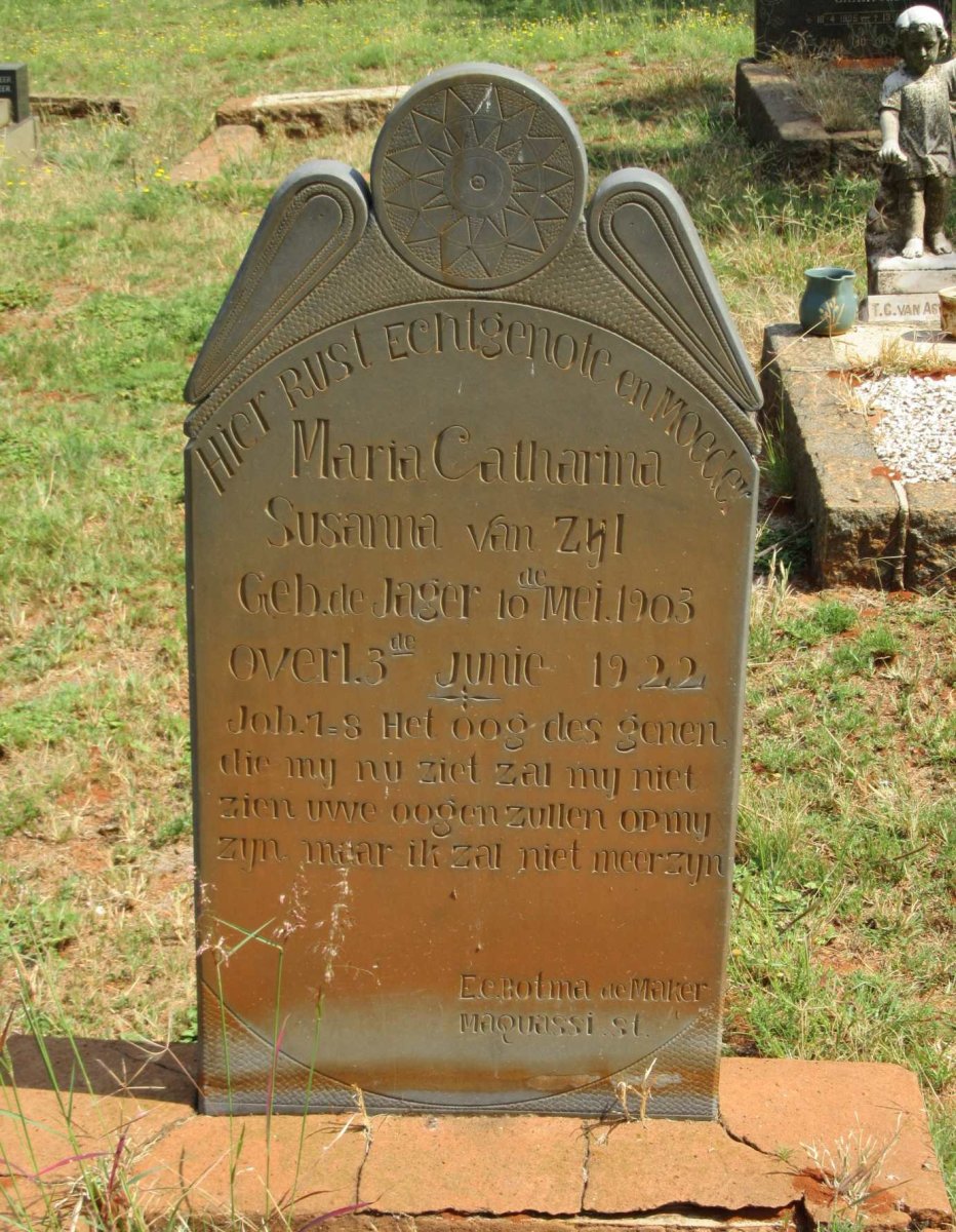 ZYL Maria Catharina Susanna, van nee DE JAGER 1903-1922