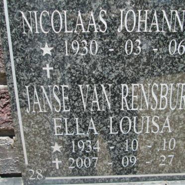 RENSBURG Nicolaas Johannes, Janse van 1930- &amp; Ella Louisa 1934-2007