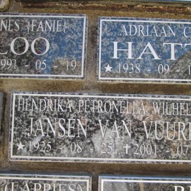 VUUREN Hendrika Petronella Wilhelmina, Jansen van 1925-2001