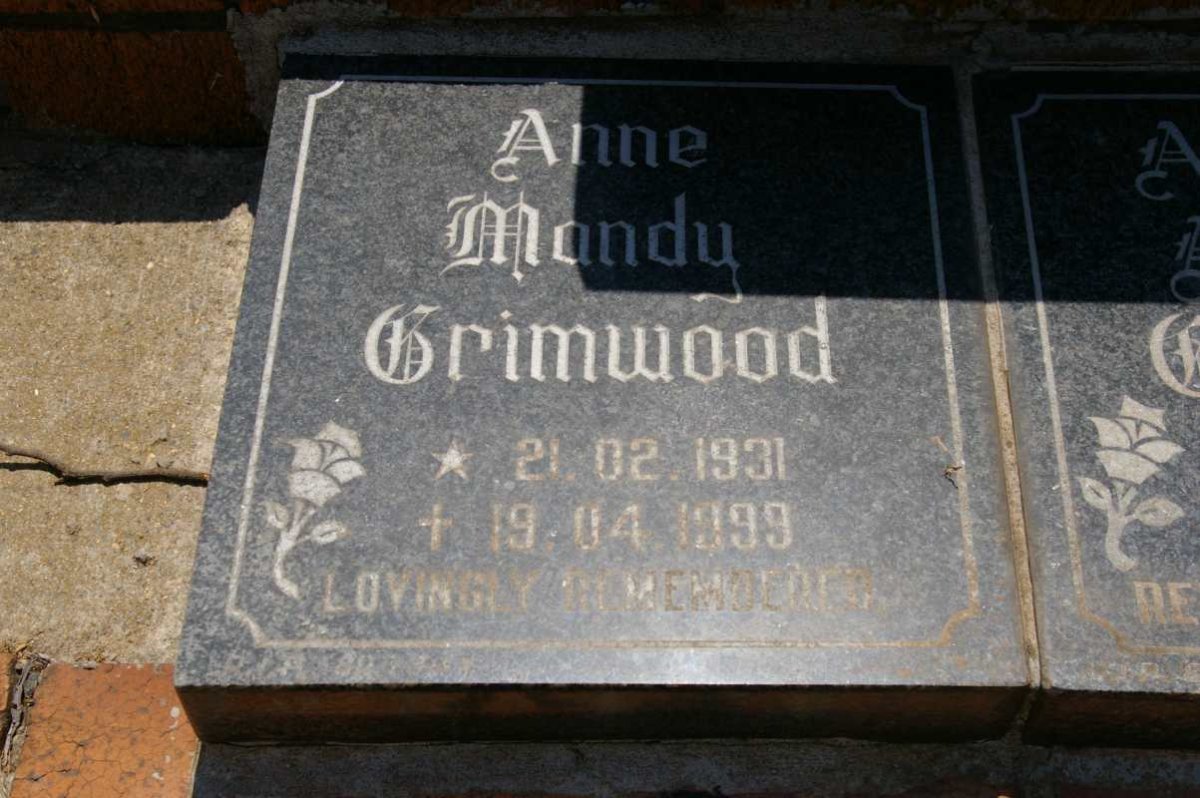 GRIMWOOD Alexandra Augusta 1905-1955 &amp; Anne Mandy 1931-1999