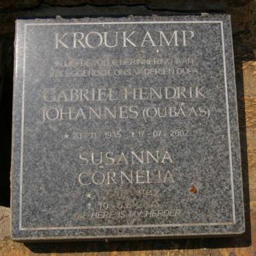 KROUKAMP Gabriël Hendrik Johannes 1935-2002 &amp; Susanna Cornelia 1942-2003