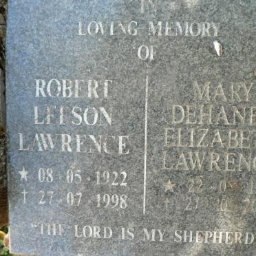LAWRENCE Robert Leeson 1922-1998 &amp; Mary Dehaney Elizabeth 1927-2003