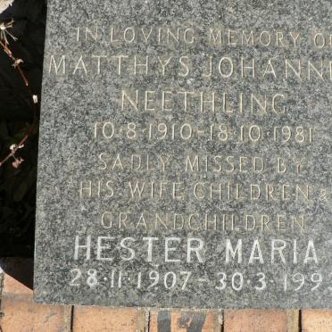 NEETHLING Matthys Johannes 1910-1981 &amp; Hester Maria 1907-1993