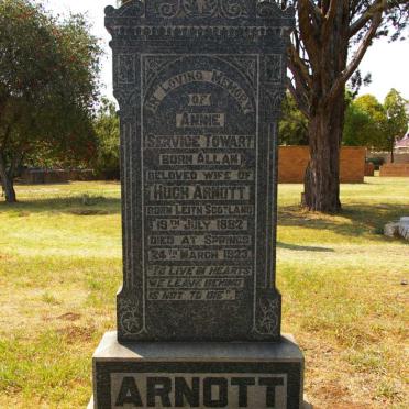ARNOTT Annie Service Towart nee ALLAN 1882-1923
