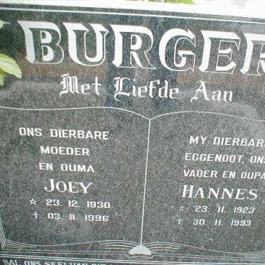 BURGER Hannes 1923-1993 &amp; Joey 1930-1996