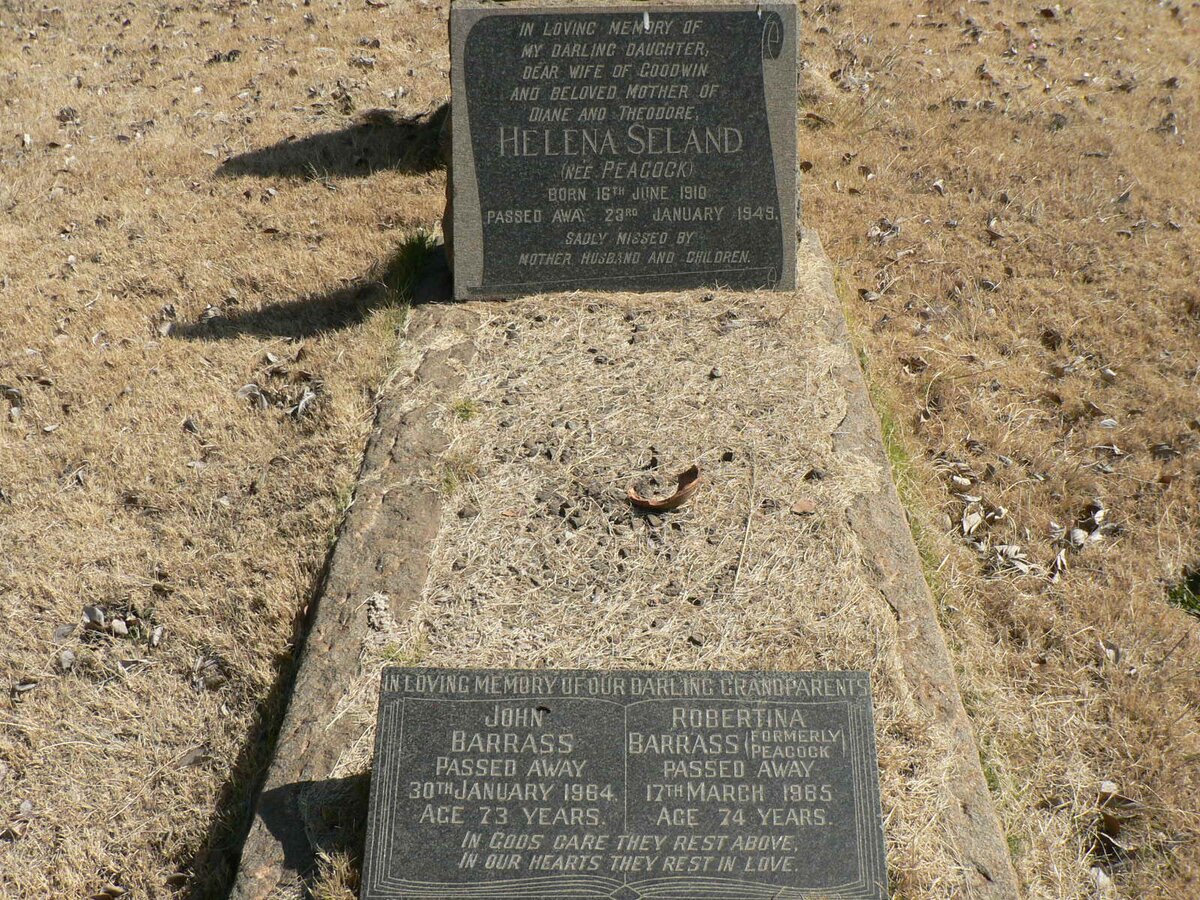 BARRASS John -1964 &amp; Roberta PEACOCK -1965 :: SELAND Helena nee PEACOCK 1910-1949